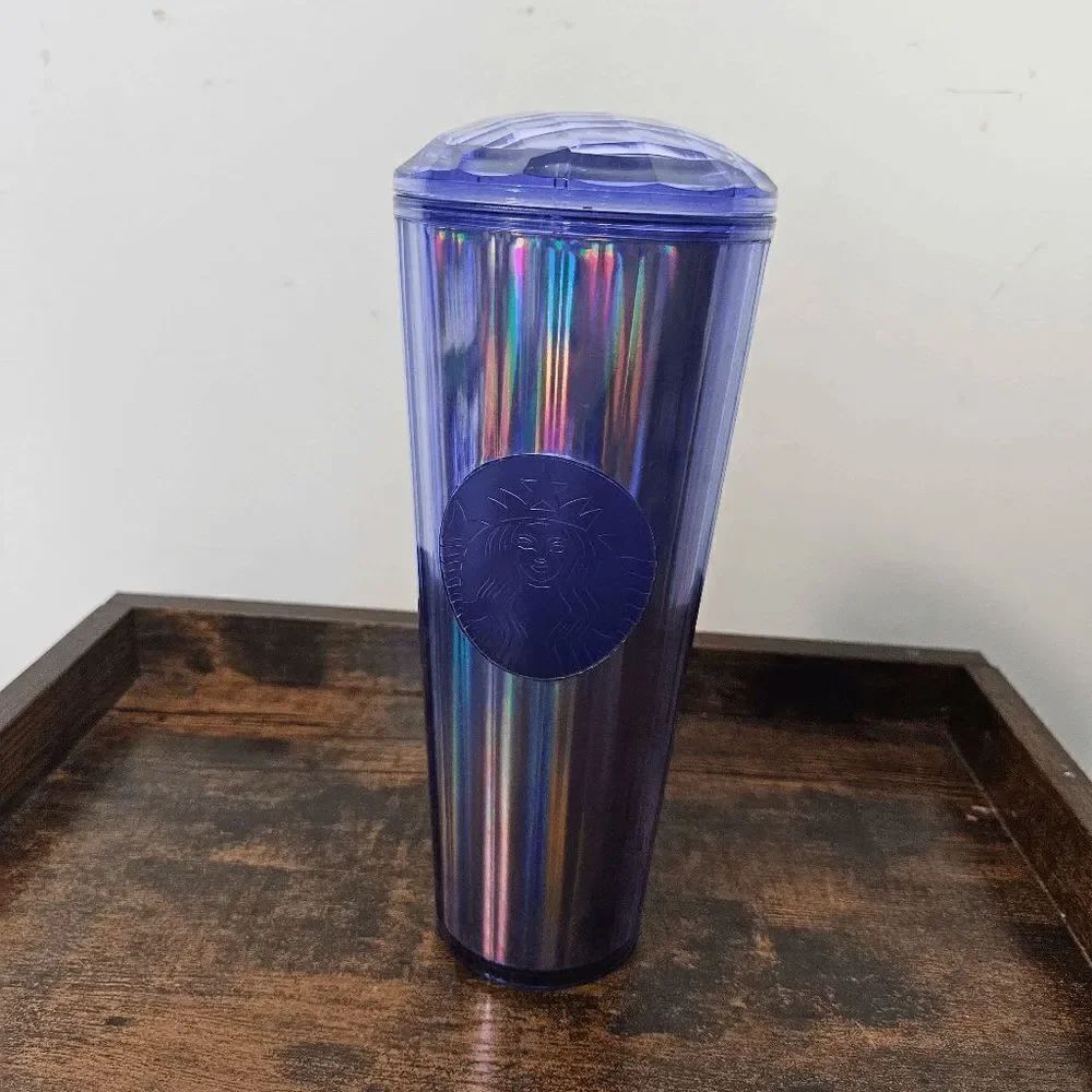 Starbucks Periwinkle Kaleidoscope Cold Cup Domed Venti Ridged Geodesic Lid Purpl